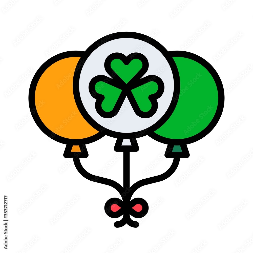 Saint Patrick related balloons with ribbon and clover flower vector with editable stroke, Saint Patrick related balloons with ribbon and clover flower vector with editable stroke,