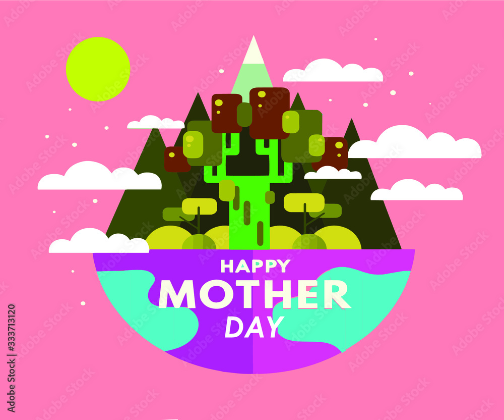 Mother day card cartoon style decoration Free  vector illustration