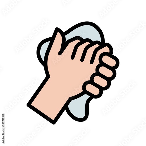 wash hand or hygiene related hands drying with piece of cloth or towel vector with editable stroke,