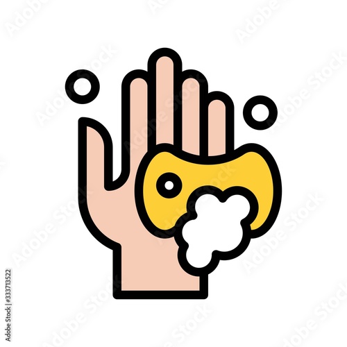 wash hand or hygiene related soap on hands with soap bubbles vector with editable stroke,