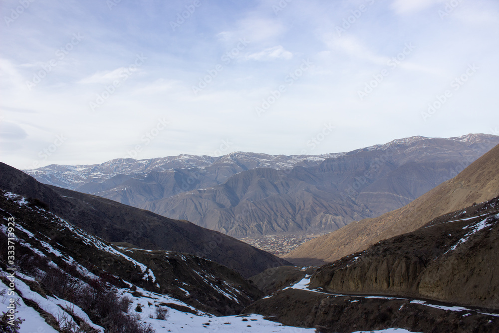 Amazing view on wild georgian nature. Landscape of the rocky Caucasus mountains