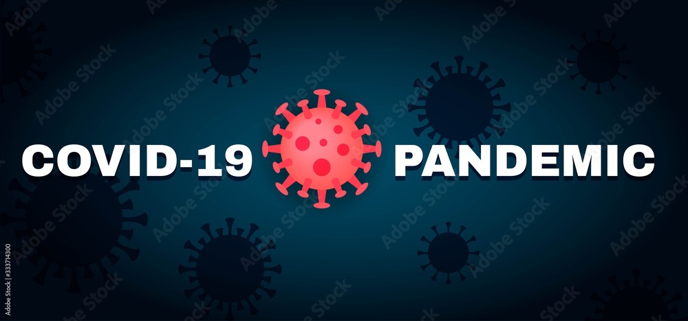 covid - 19 or coronavirus pandemic flat virus gradient illustration with  virus vectors in silhouette style on blue gradient back ground ,