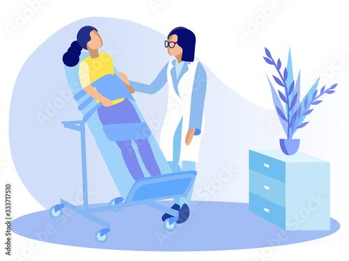 Automated Vertical Table for Rehabilitation of Neurological Patients, Maintenance and Restoration of Person Mobility. Doctor and Women with Physical Disorder. Vector Cartoon Flat Illustration
