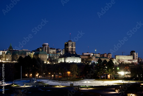 A city at dusk