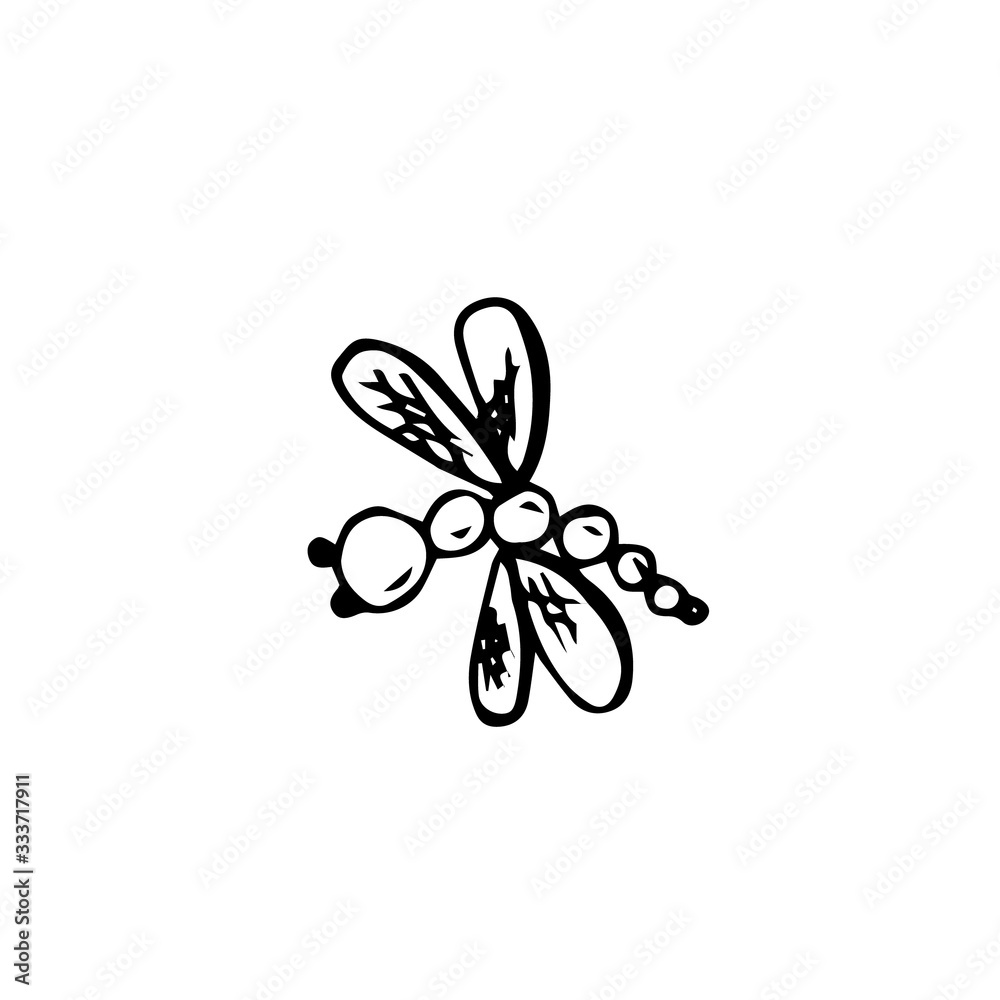 Black dragonfly isolated on white background. Vector doodle sketch Black dragonfly isolated on white background. Vector doodle sketch