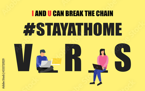 Stay at Home and Social or Physical Distancing Movement During Coronavirus COVID-19 Pandemic Outbreak. An Effort to Stop or Slow Down Spread of Novel Corona Virus Vector. With People Young Man & Woman