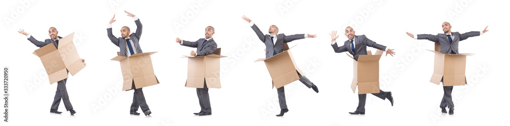Businessman with box isolated on the white Businessman with box isolated on the white