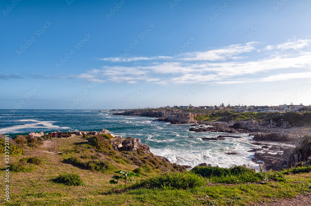 The famous cliffs of Hermanus, South Africa. It is famous as a place from which to watch whales during the southern winter and spring and is a popular retirement town
