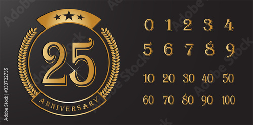 collection of anniversary golden badge with retro vintage style vector Illustration.