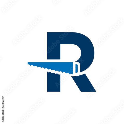 Letter R Saw Logo Construction. Renovation and Repairs Vector Design
