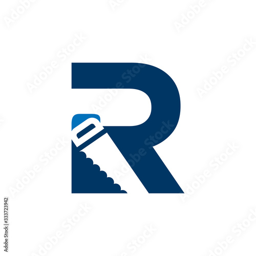Letter R Saw Logo Construction. Renovation and Repairs Vector Design