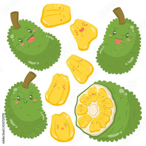 happy jackfruit with funny faces, vector collection