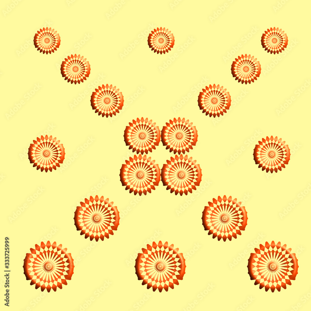 rosaces orange sur fond jaune