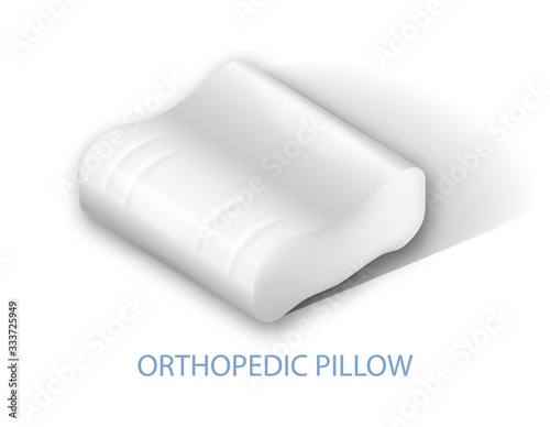 Orthopedic Rectangular Pillow. Cotton Surface. Healthy Sleep. Sleep on Pillow. White Background. Sweet Dreams. Advertising Image. Anatomical Form. Healty Lifestyle. Vector Illustration.
