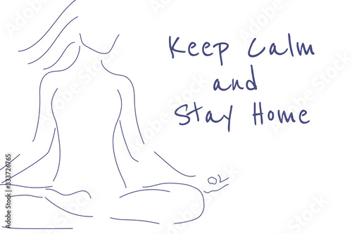 Self quarantine and social distancing concept. Keep Calm and Stay home. COVID-19 coronavirus. Template for background, banner, poster with text inscription. Vector EPS10 illustration.