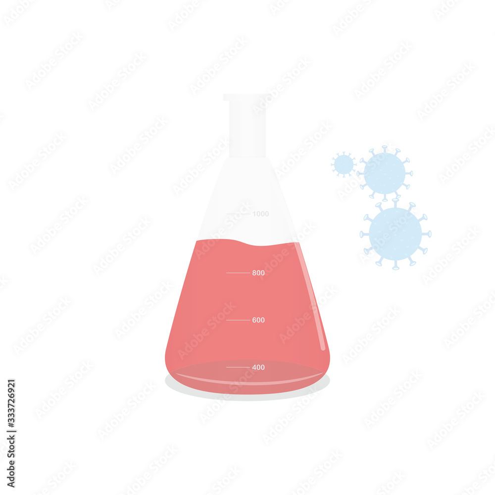 Chemical laboratory equipment covid-19, Erlenmeyer flask covid-19. Erlenmeyer function is used for the titration process to collect the solution to be titrated. coronavirus science research tool Chemical laboratory equipment covid-19, Erlenmeyer flask covid-19. Erlenmeyer function is used for the titration process to collect the solution to be titrated. coronavirus science research tool