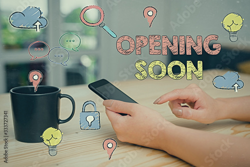 Принти на полотні Text sign showing Opening Soon