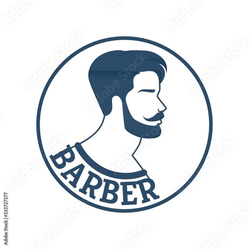 Banner Hairdressing Services for Fashion People. Male Haircuts and Skin Care Scalp and Face Appearance in General. Male Face with Beard in Profile in Round Frame. Vector Illustration.