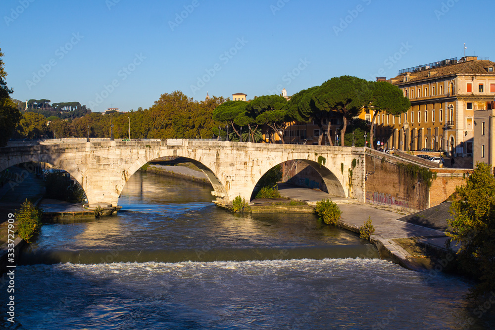 Rome, Sunny day, bridge over the Tiber river