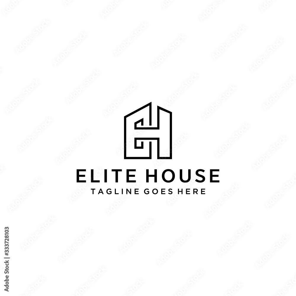 Creative modern minimalist house with E,H sign logo design template .