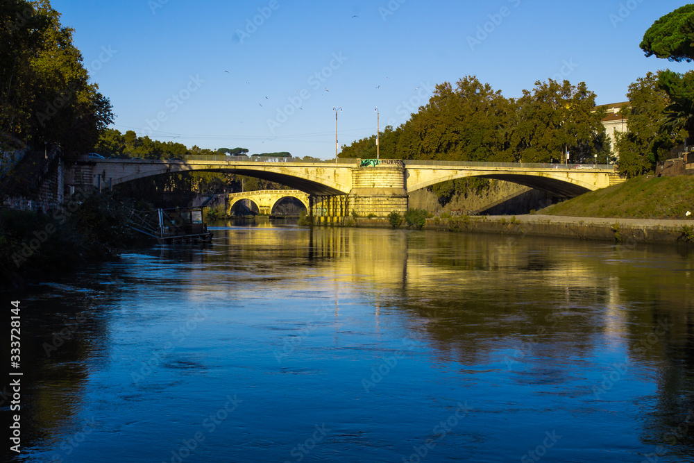 Rome, Sunny day, bridge over the Tiber river