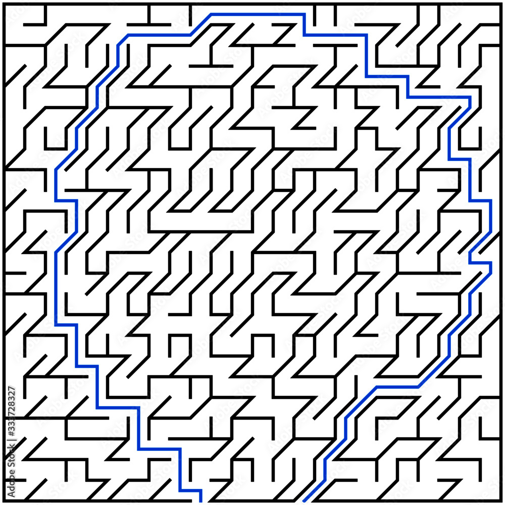 Black square maze(24x24) with help on a white background