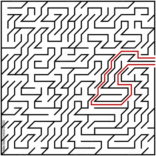 Black square maze(23x23) with help on a white background