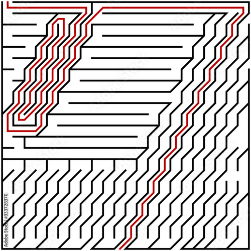 Black square maze(22x22) with help on a white background