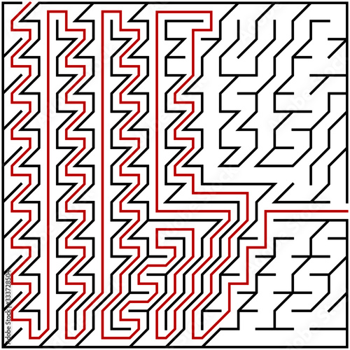 Black square maze(19x19) with help on a white background