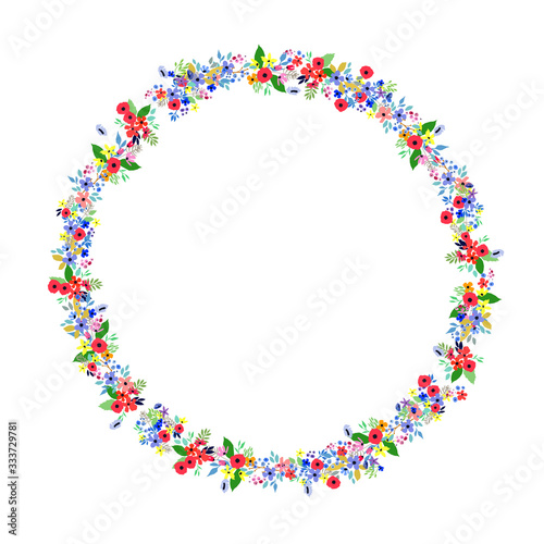 Floral Frame. Flowers arranged un a shape of the wreath for invitations and cards