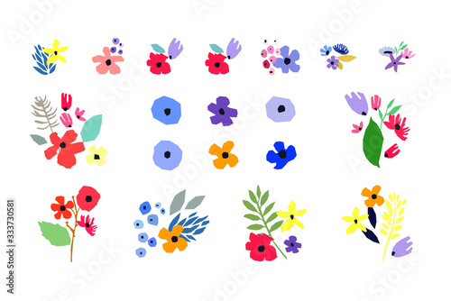 Collection of vector flowers on white background. Vector bouquets. Simple design.