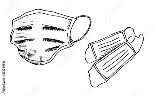 ink medical mask illustration Illustration for medicine, biology, microbiology. Vector Illustration
