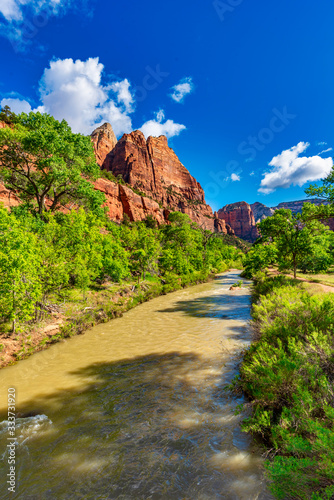 View of Virgin River  from foot bridge in Zion National Park