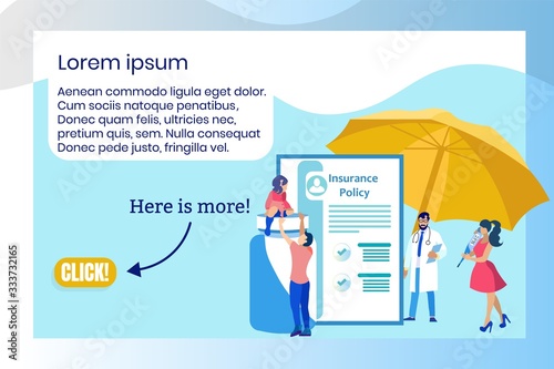 Insurance Company Service. Family Health Insurance. Insurance Policy. Vector Illustration. Reliable Protection. Insurance for whole Family. Health Insurance. Health Care. Website Advertising Image.