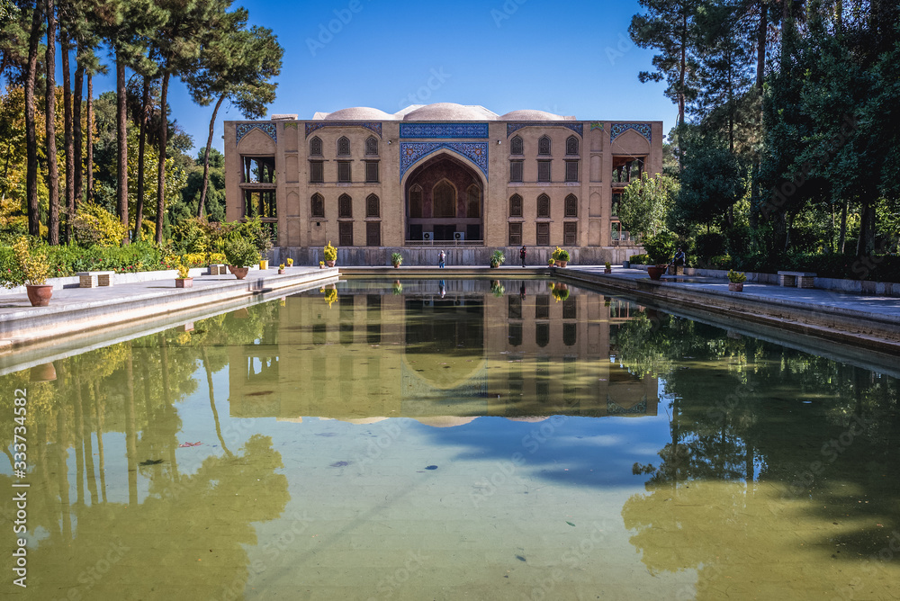 Rear view of Chehel Sotoun pavilion in Isfahan city, Iran