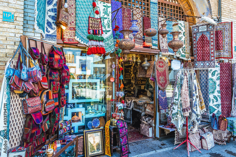 Gift shop on the Grand Bazaar also called Qeysarriyeh or Soltani bazaar in Isfahan city, Iran