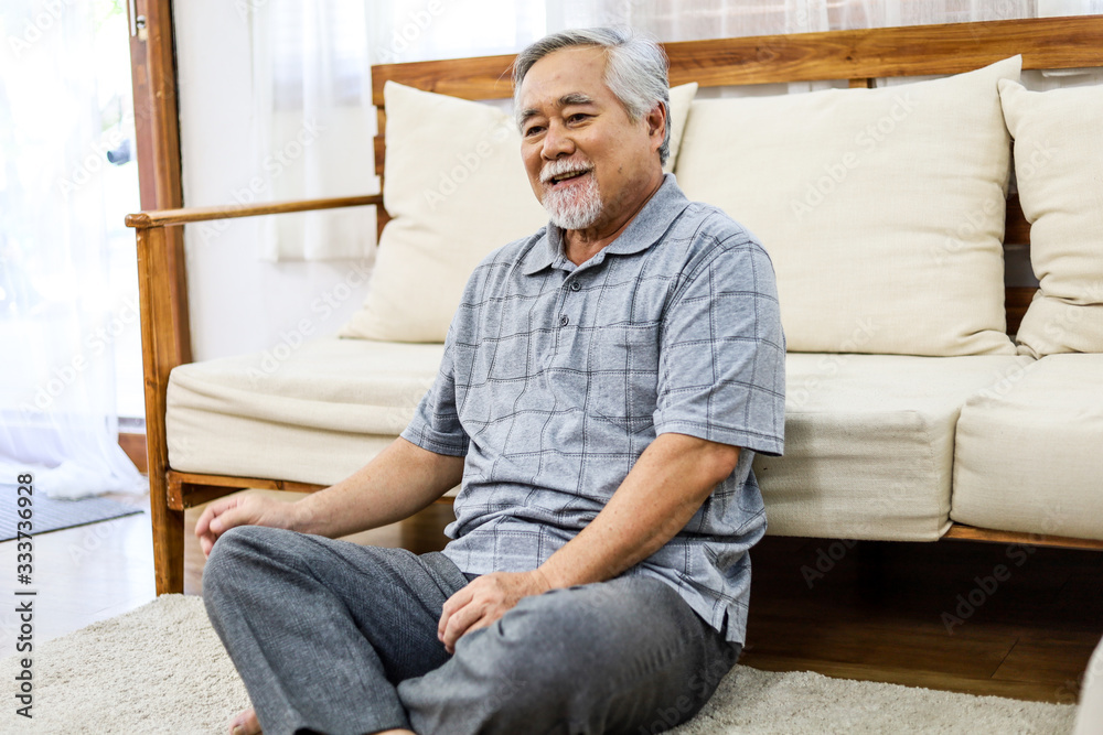 Portrait happiness senior man smile portrait alone at home.