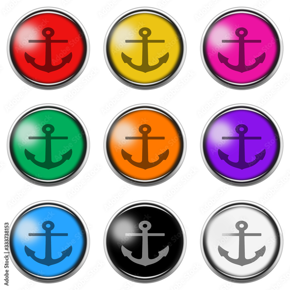 Anchor sign button icon set isolated on white with clipping path Anchor sign button icon set isolated on white with clipping path