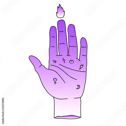 Hand drawn palm in simple line art style. Vector illustration for tattoo design or fashion print.