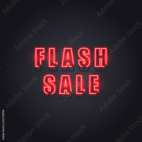 Flash sale banner. Online Advertisement promotion campaign. Red color neon style make more attractive eye catching and fashionable trend.