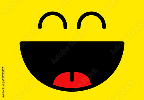 Background with facial expressions. Emotional background. Cheerful smiley with eyes, mouth and tongue. Vector illustration.	