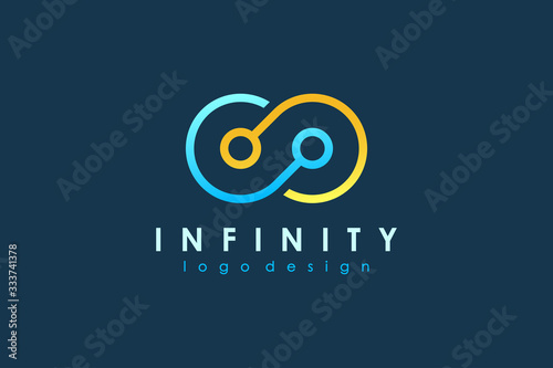 Blue and Yellow Line Infinity Logo isolated on Dark Blue Background. Flat Vector Technology Logo Design Template Element.