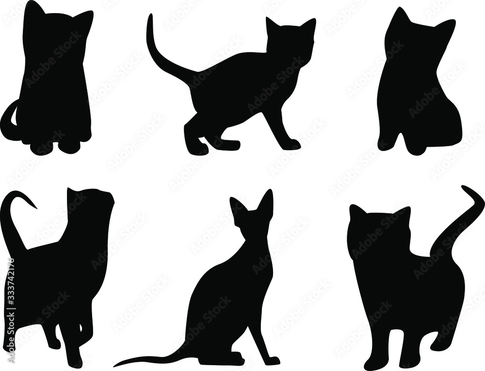 Vector illustration, set of cats silhouettes on a white background.