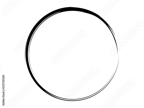 Grunge circle made of black paint.Grunge thin oval frame.Black circle made for marking.