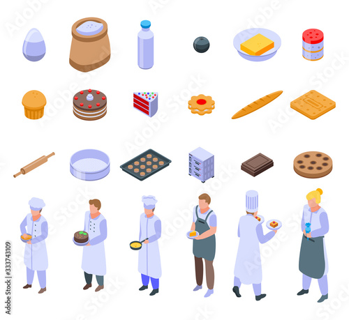 Confectioner icons set. Isometric set of confectioner vector icons for web design isolated on white background
