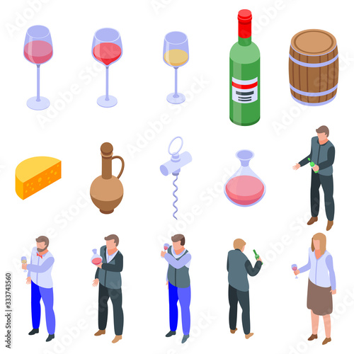 Sommelier icons set. Isometric set of sommelier vector icons for web design isolated on white background