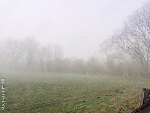 Countryside foggy morning in North German isolated village