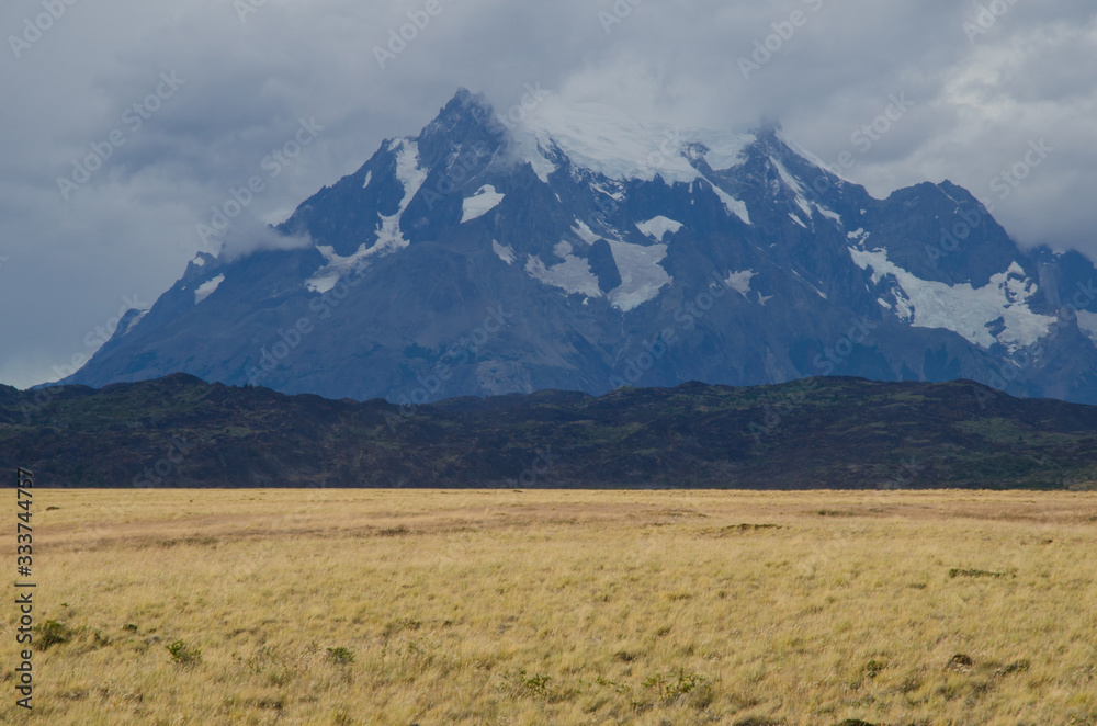 Plain and mountains in the Torres del Paine National Park.