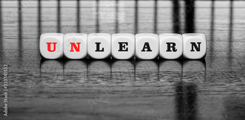 Banner with word learn or unlearn - dilema concept