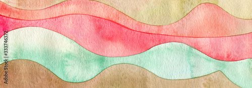 Abstract rainbow acrylic and watercolor wave painting background. Texture paper. Horizontal long banner.